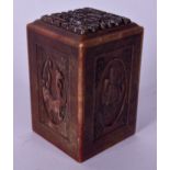 A LARGE CHINESE CARVED SOAPSTONE SEAL, decorated with panels of mythical beasts. 9 cm x 5.5 cm.