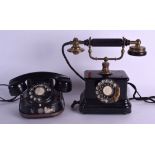 A VINTAGE MFG BELL TELEPHONE together with another early telephone with Bakelite button. 22 cm &