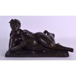 A STYLISH BRONZE FIGURE OF A CHUBBY NUDE FEMALE in the manner of Fernando Botero, modelled reclining