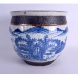 A 19TH CENTURY CHINESE CRACKLE GLAZED PORCELAIN PLANTER painted with landscapes. 24 cm x 24 cm.