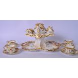 AN ANTIQUE PORCELAIN TEA SERVICE, including tea pot, tray stand etc.(qty)