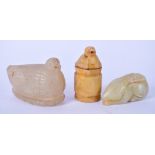 AN EARLY CARVED HARDSTONE FIGURE OF A RABBIT, together with a bird and another similar. (3)