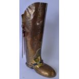 AN EARLY 20TH CENTURY LARGE BRASS STICK STAND OR UMBRELLA STAND, in the form of a boot, stamped "