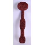 A 19TH CENTURY CHINESE CARVED CINNABAR LACQUER RUI SCEPTRE Qing, decorated with figures within