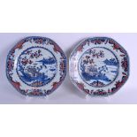 A PAIR OF 18TH CENTURY CHINESE EXPORT PLATES Qianlong, painted with a man fishing within a