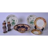 THREE ROYAL WORCESTER FIGURINES OF THE DOWN AND OUTS, together with a pedestal dish and four others.