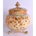 AN UNUSUAL GRAINGERS WORCESTER POT POURRI VASE AND COVER with inner cover and raised past gilding.