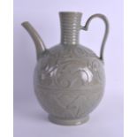 A RARE 12TH CENTURY CHINESE YAOZHOU CELADON CARVED EWER Northern Song Dynasty, decorated with