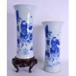 A PAIR OF 19TH CENTURY CHINESE BLUE AND WHITE SLEEVE VASES Transitional style, painted with