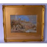 EUROPEAN SCHOOL (19th/20th century), framed watercolour, unsigned, figures walking in a landscape.