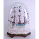 A 19TH CENTURY SAILORS VENETIAN GLASS DIORAMA modelled upon crashing waves. Boat 36 cm x 25 cm.