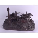 A LARGE EARLY 20TH CENTURY RUSSIAN BRONZE FIGURE OF A TROIKA GROUP modelled being pulled by horses