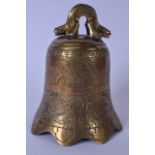 A 19TH/20TH CENTURY CHINESE BRONZE BELL BEARING MING MARKS, engraved with a dragon and foliage. 20