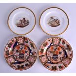 A PAIR OF 19TH CENTURY COALPORT IMARI PLATES together with a pair of Spode plates with named
