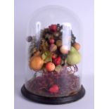 A RARE LARGE VICTORIAN WAX TAXIDERMY BOWL OF FRUIT formed with apples, pears, grapes and berries.
