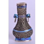 AN EARLY 20TH CENTURY CHINESE SILVER AND ENAMEL MINIATURE VASE decorated with motifs. 11 grams. 4.75
