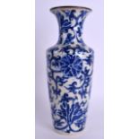 A 19TH CENTURY CHINESE BLUE AND WHITE PORCELAIN VASE bearing Kangxi marks to base, painted with