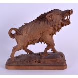 A GOOD LATE 19TH CENTURY BAVARIAN CARVED BLACK FOREST FIGURE OF A WILD BOAR modelled upon a