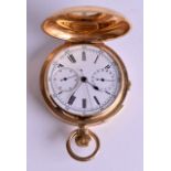 A GOOD 18CT GOLD QUARTER REPEATING POCKET WATCH with multi dial and black painted numerals. 119.5