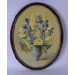 C M GRIMMOND (British), framed oil on board, signed, still life study of flowers in a vase. 42 cm