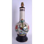 A 19TH CENTURY CHINESE FAMILLE VERTE CRACKLE GLAZED VASE converted to a lamp, painted with birds