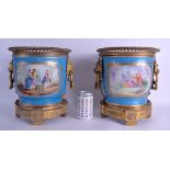 A LARGE PAIR OF 19TH CENTURY FRENCH SEVRES PORCELAIN JARDINIERES with gilt bronze mask head