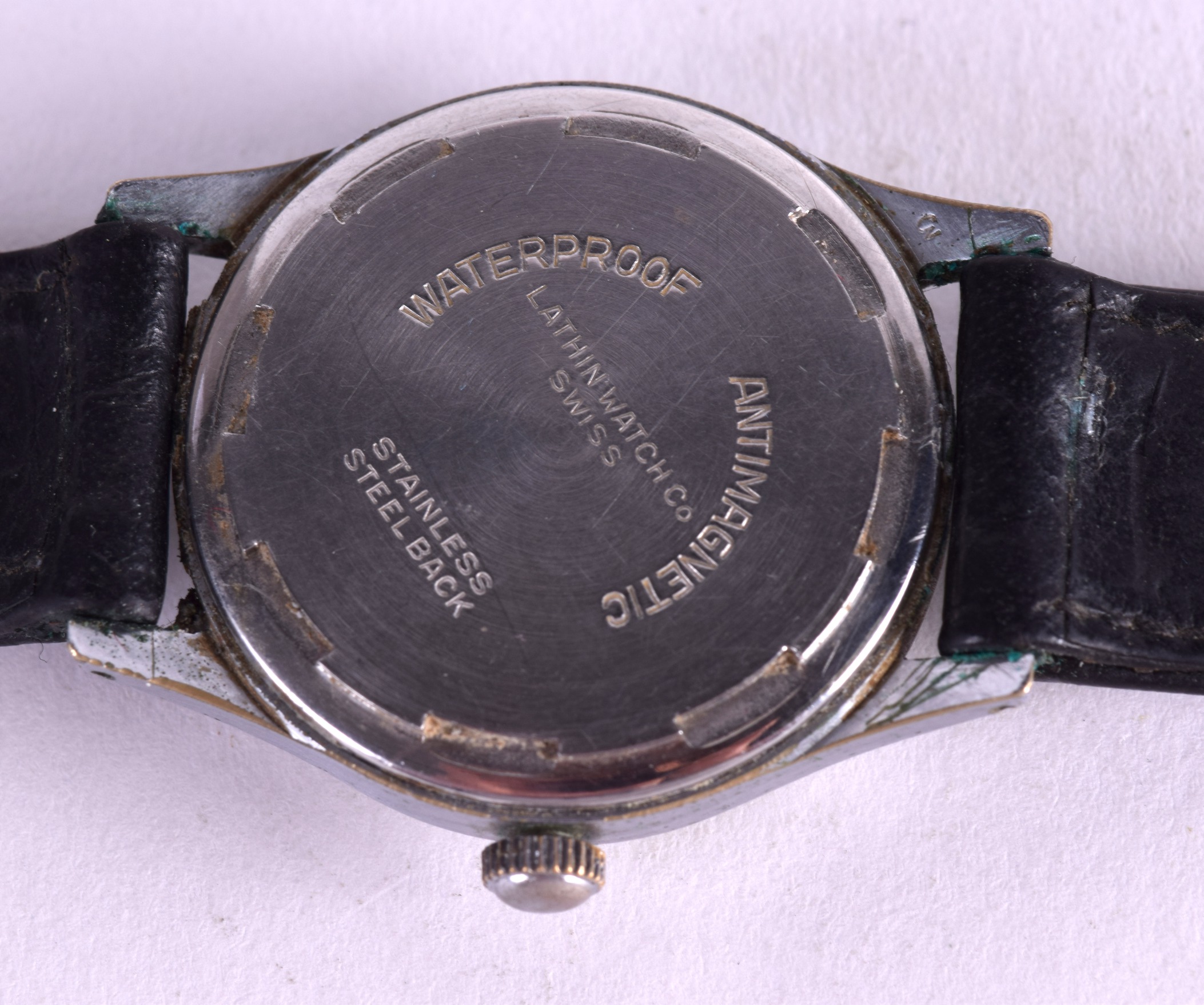 A RARE LATHIN DOUBLE DIAL CHRONOMETER WRISTWATCH with gilt numerals. 3.25 cm wide. - Image 2 of 4