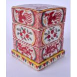 A 20TH CENTURY CHINESE WUCAI PORCELAIN STACKING BOX BEARING WANLI MARKS, decorated with panels of