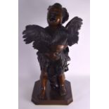 A FINE VERY LARGE 19TH CENTURY ITALIAN BRONZE FIGURE OF A CHILD AND ROOSTER by Adriano Cecioni (