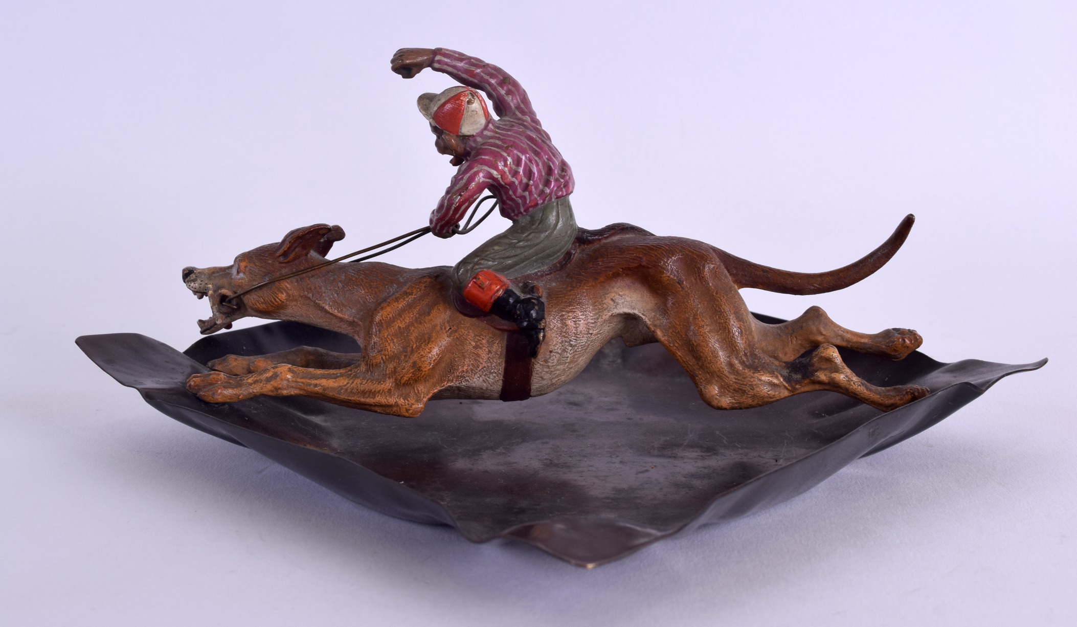 A RARE 19TH CENTURY AUSTRIAN COLD PAINTED BRONZE FIGURE OF A MONKEY in the form of a jockey riding - Image 2 of 4