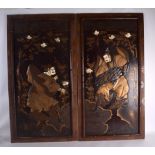 A LARGE PAIR OF 19TH CENTURY JAPANESE MEIJI PERIOD SHIBAYAMA PANELS depicting figures inlaid in