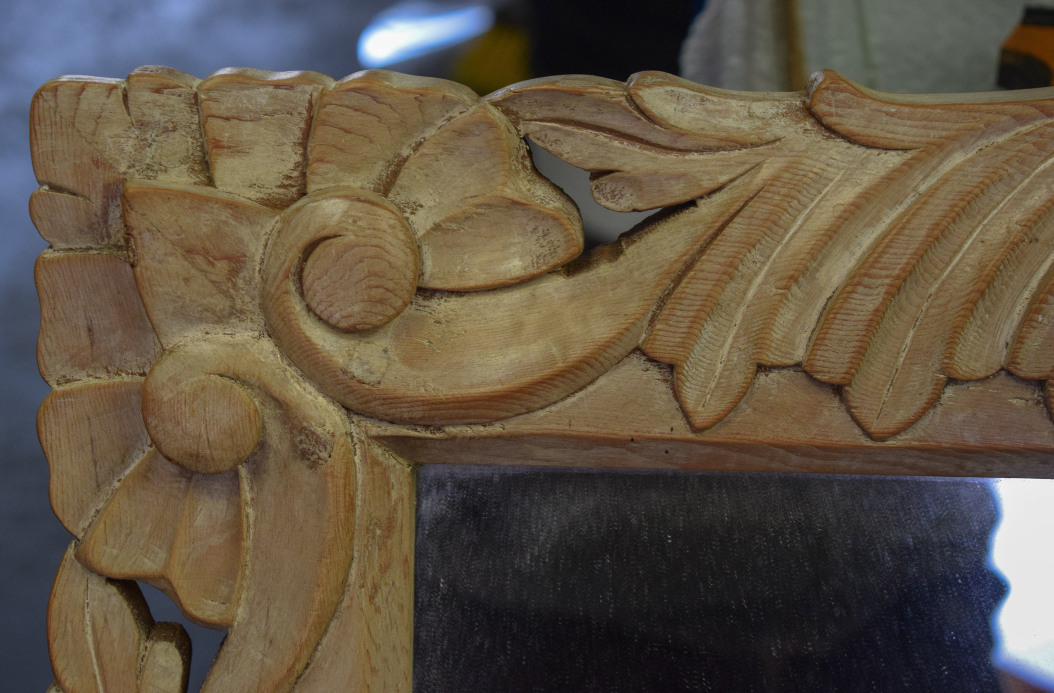 TWO 20TH CENTURY CARVED WOODEN MIRRORS, with scrolling floral inspired frames. Largest 111 cm x 78 - Image 2 of 3