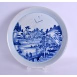 AN 18TH/19TH CENTURY CHINESE BLUE AND WHITE CIRCULAR DISH bearing Chenghua marks to base, painted