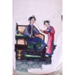 A GOOD SET OF SIX MID 19TH CENTURY CHINESE PITH PAPER WATERCOLOURS finely executed with figures in