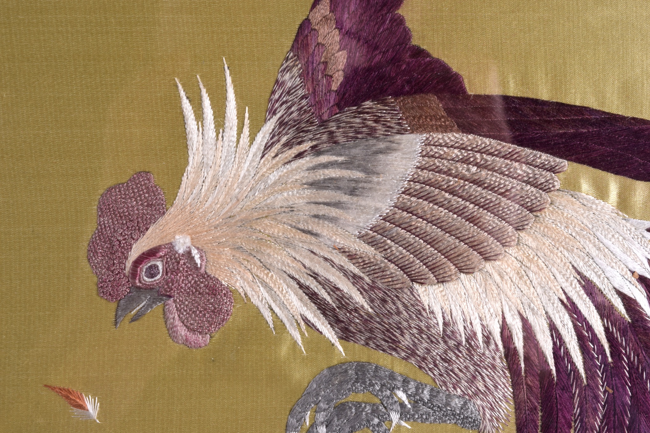 A 19TH CENTURY CHINESE SILKWORK EMBROIDERED PANEL Late Qing, depicting insects and fowl amongst - Image 2 of 5