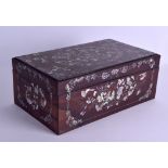 A LARGE MID 19TH CENTURY CHINESE CARVED HONGMU BOX AND COVER Qing, decorated in mother of pearl with