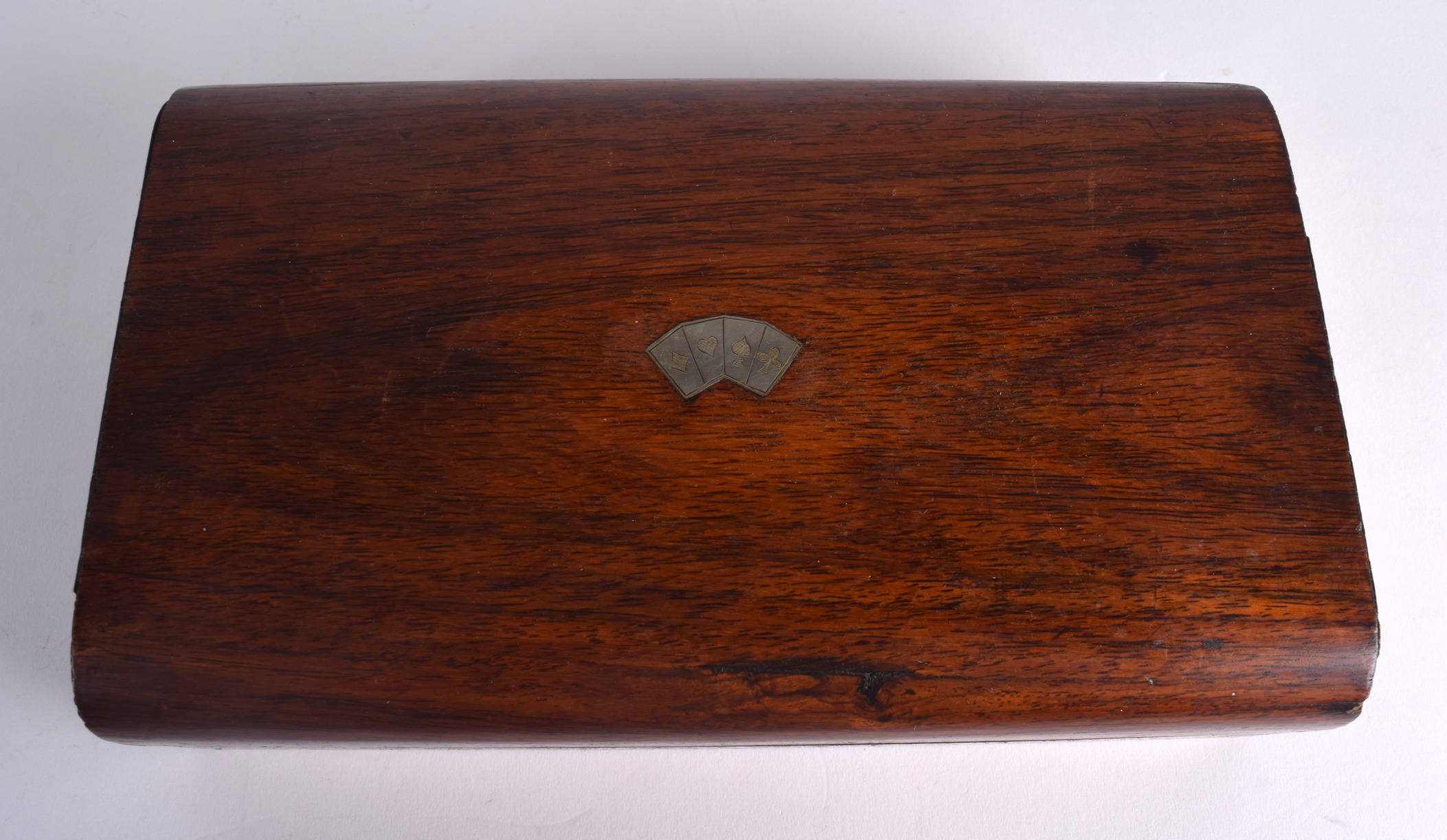 A LATE VICTORIAN/EDWARDIAN SILVER INLAID OAK GAMING BOX the top rising to reveal boxes & gaming - Image 2 of 4