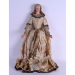 A FINE AND RARE MID 18TH CENTURY EUROPEAN WOODEN DOLL modelled in original clothing, embellished