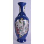 A 19TH CENTURY CHINESE BLUE AND WHITE PORCELAIN VASE bearing Qianlong marks to base, painted with