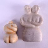 TWO CARVED CENTRAL ASIAN CARVED STONE IDOLS. 8 cm & 5 cm high. (2)