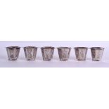 AN UNUSUAL SET OF SIX 19TH CENTURY CHINESE EXPORT SILVER TEABOWLS with glass liners. Silver 150
