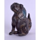 AN 18TH/19TH CENTURY CHINESE CHAMPLEVE ENAMEL AND BRONZE BUDDHISTIC DOG modelled resting upon its