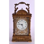A GOOD 19TH CENTURY FRENCH ENGRAVED BRASS REPEATING CARRIAGE CLOCK the dial overlaid with brass