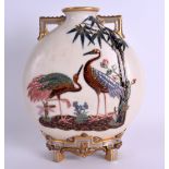 A STYLISH 19TH CENTURY ROYAL WORCESTER JAPANESQUE MOONFLASK painted with birds amongst landscapes.