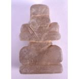 AN UNUSUAL 17TH/18TH CENTURY CARVED ROCK CRYSTAL FIGURE in the form of a seated god. 8 cm x 4.5 cm.