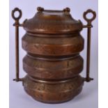 AN EARLY 20TH CENTURY ISLAMIC BRONZE SET OF STACKING BOWLS OR BOXES, decorated with script type