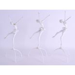 A RARE SET OF THREE GERMANIC HUNGARIAN GLASS DANCERS by Istvan Komaromy (1910-1975), modelled as