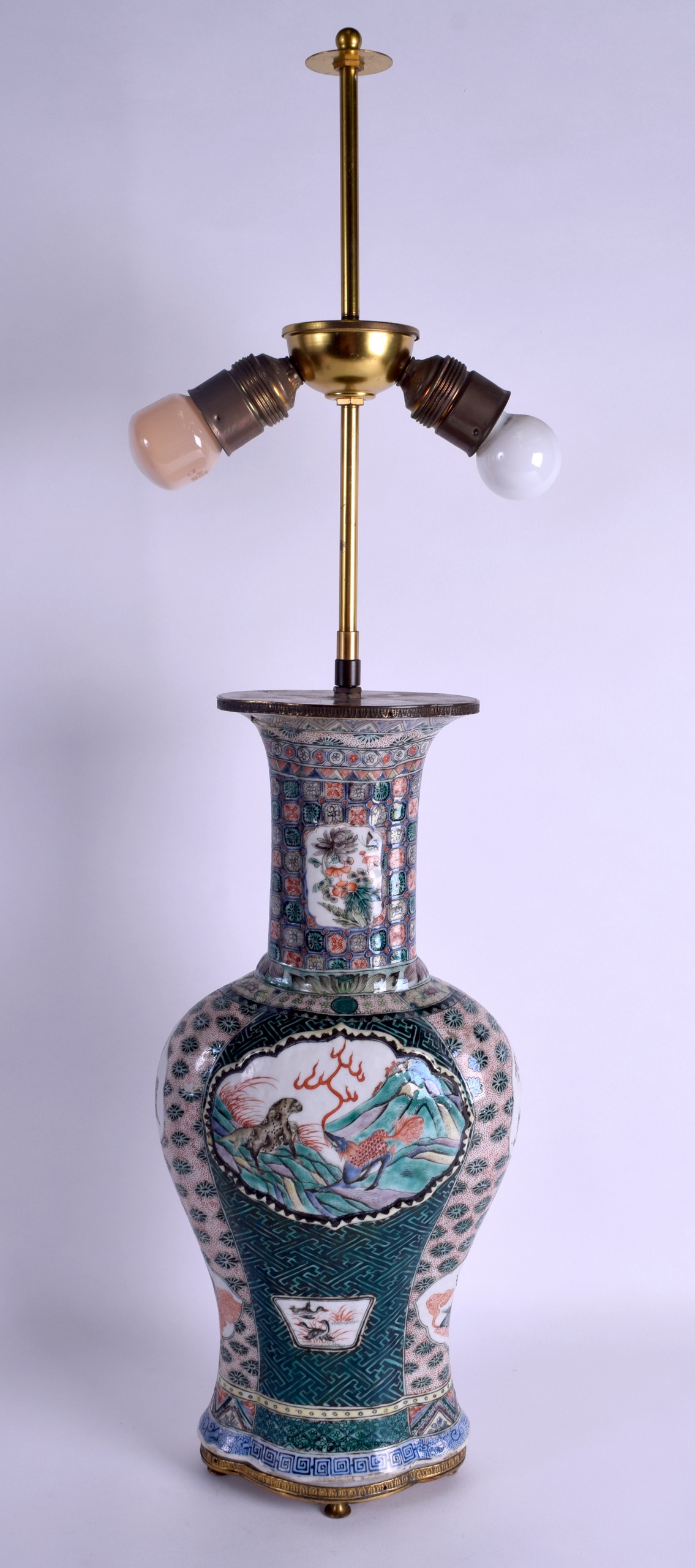 A FINE 19TH CENTURY CHINESE FAMILLE VERTE PORCELAIN VASE Qing, Kangxi style, converted to a lamp, - Image 3 of 3