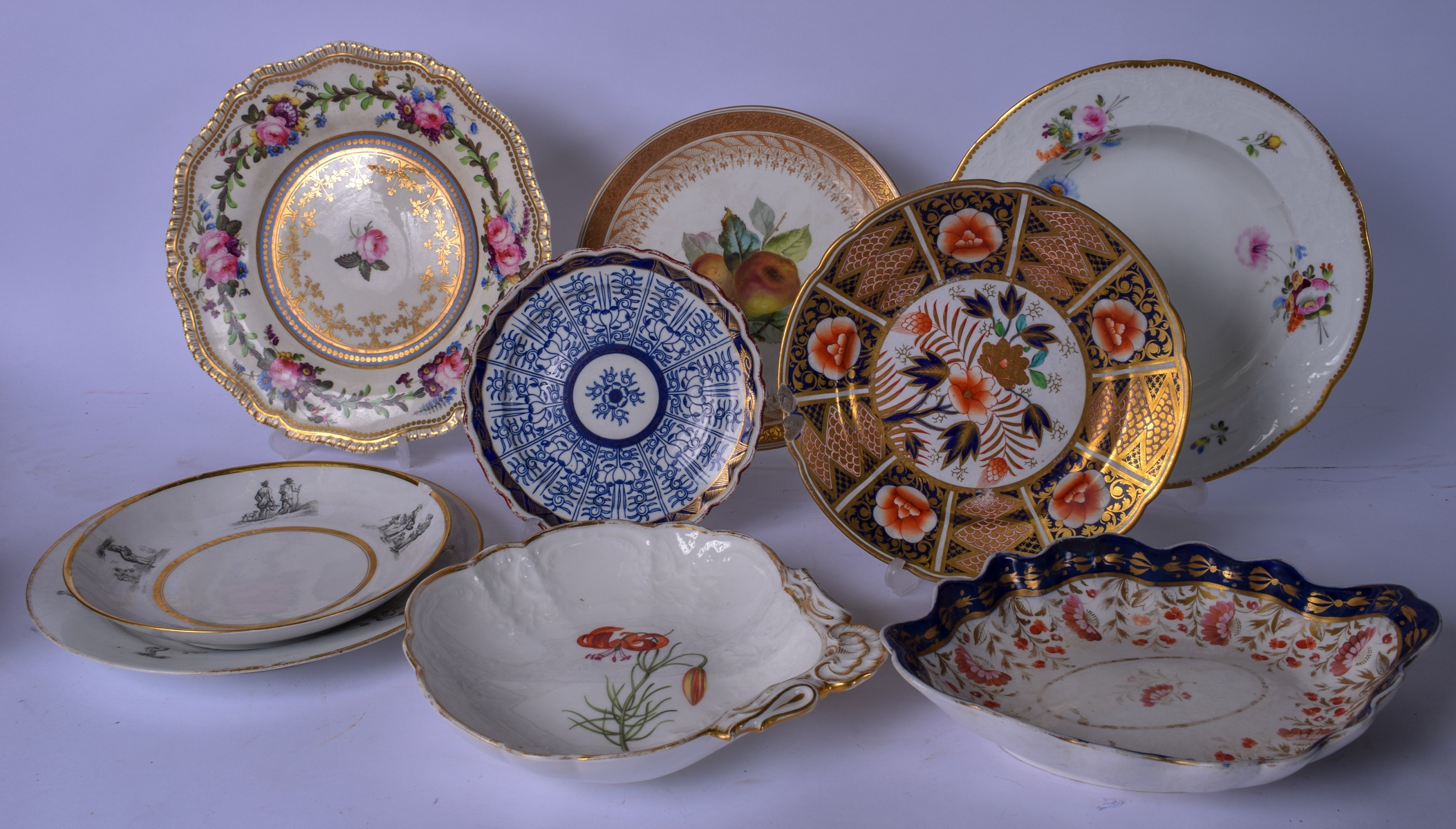 A 19TH CENTURY COALPORT BOTANICAL DISH, together with a Spode imari plate, Flight Barr & Barr