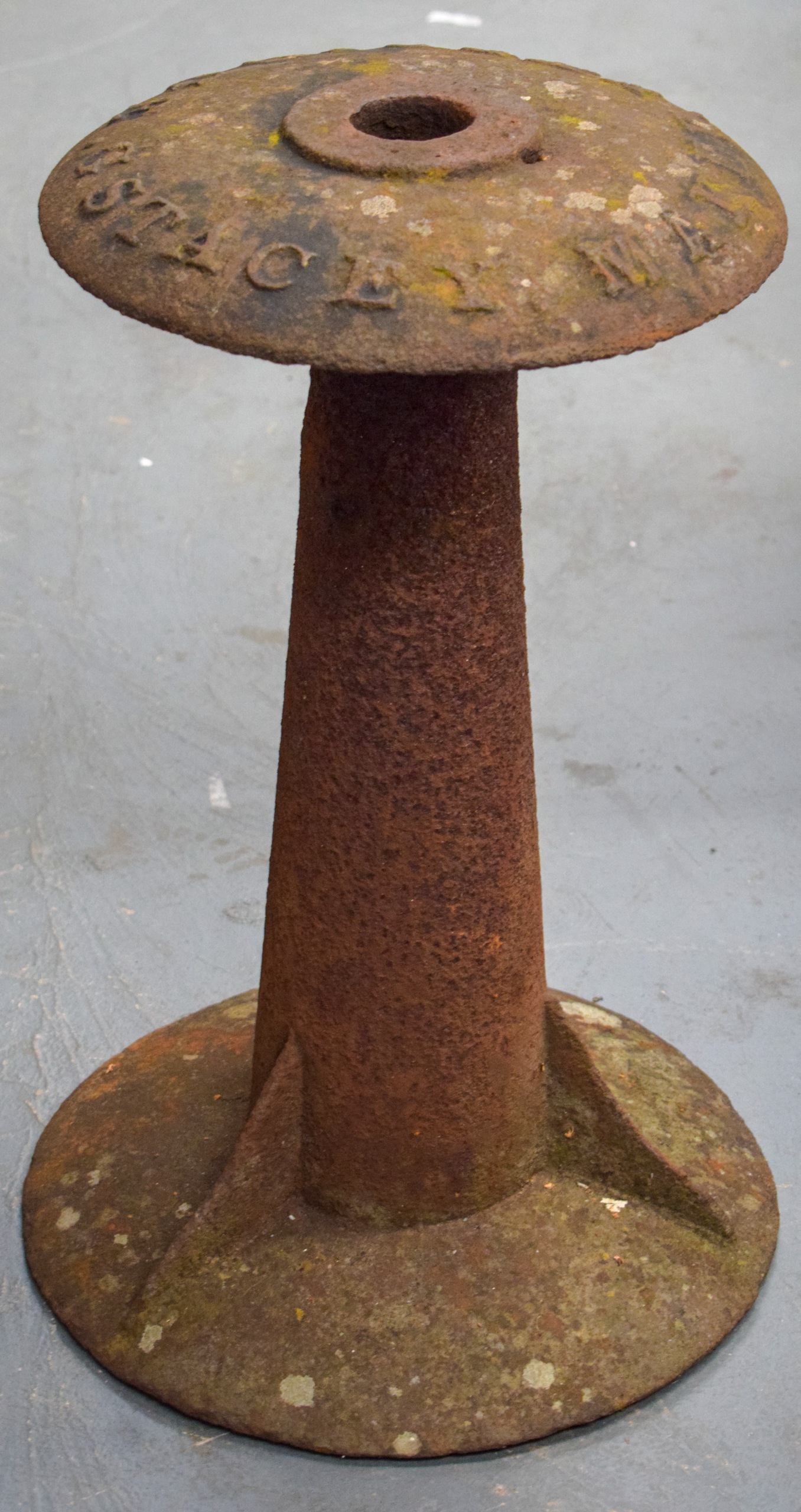 A CAST IRON BOAT MOORING POST, "G Stacey, Uxbridge". 58 cm high.